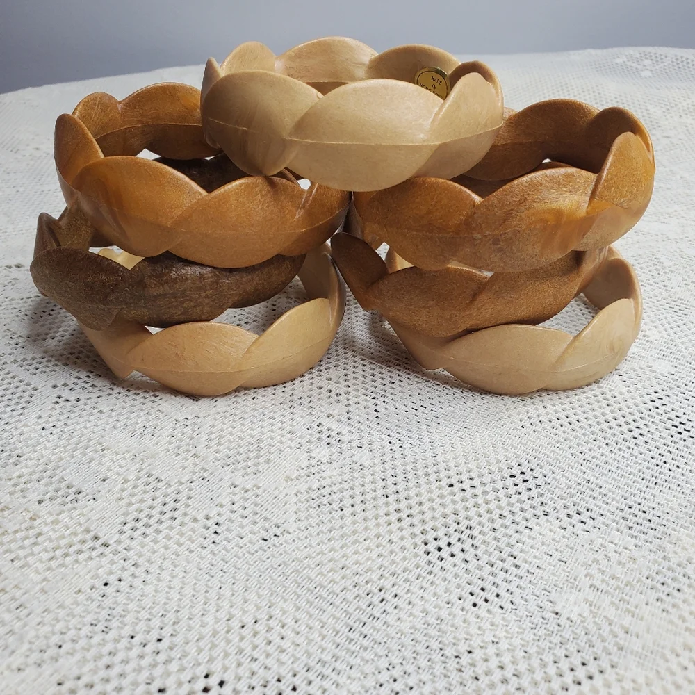 Vintage boho faux wood bangles set of 7‎ twisted braided look
